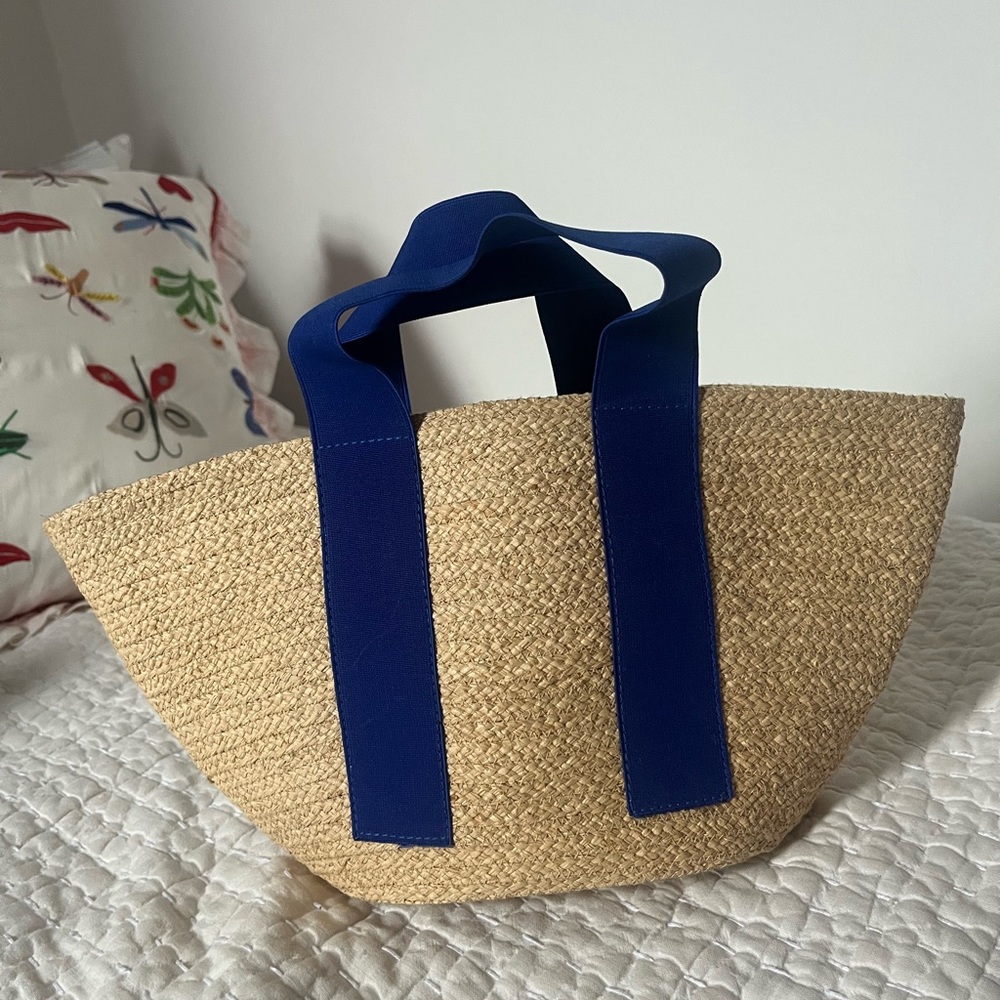 Blue Strap Woven Tote Bag